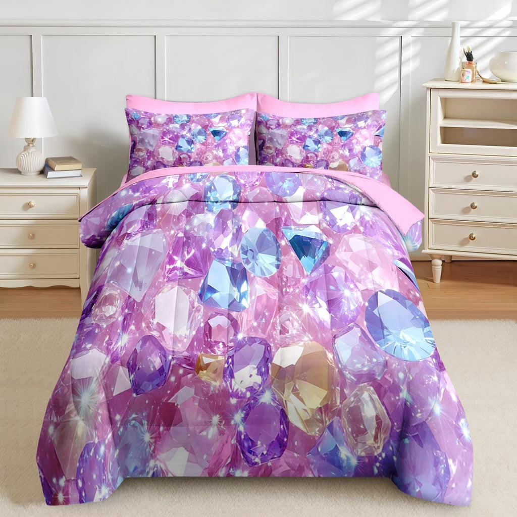 Twin Comforter Set with Sheets, 5 Pieces Crystal Pink Bedding