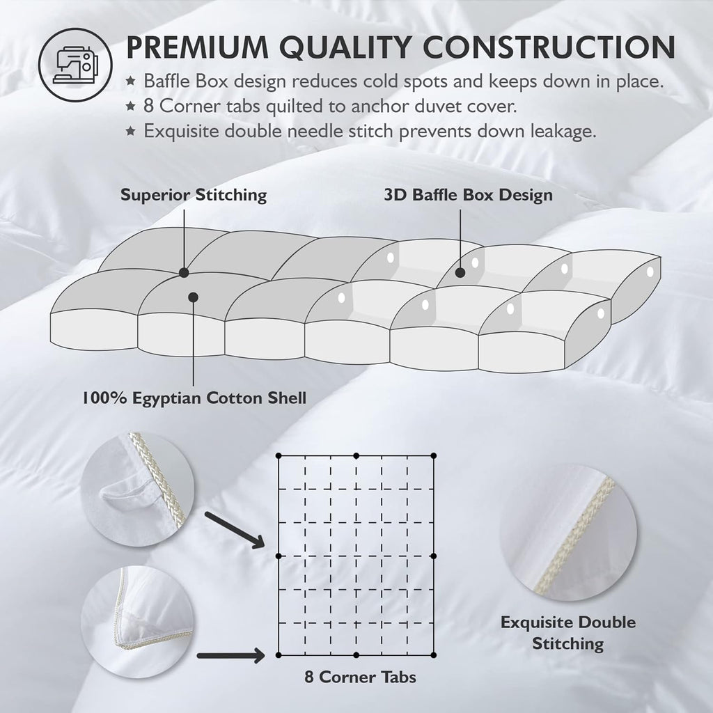 Luxurious White Solid Heavy Weight, Twin Goose Feathers Down Comforter for Winter Weather Duvet Inse