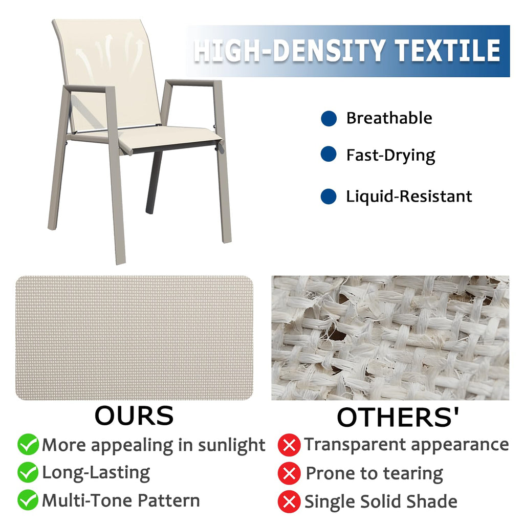 Outdoor Patio Chairs Set of 6, Ivory Beige Stackable Outdoor Chairs, Lightweight Patio Set with High Back, Metal