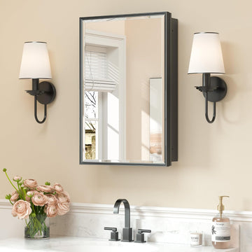 16" x 24" Bathroom Medicine Cabinet with Mirror, Black, Assembled | Adjustable Shelves, Aluminum Framed, Recessed or