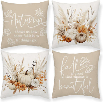 Fall Pumpkin Khaki Throw Pillow Covers Thanksgiving Home Decor - Set of 4