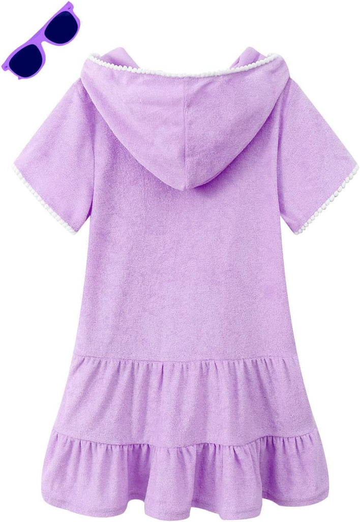 Girls Swim Cover Up Kids Swimsuit Coverup Terry Zip-Up Beach Bathing Suit Wraps with Sunglasses