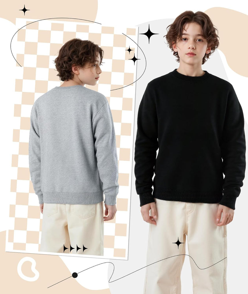 3 Pack Boys Long Sleeve Shirts Cotton Crewneck Sweatshirts Soft Pullover Tops for Kids