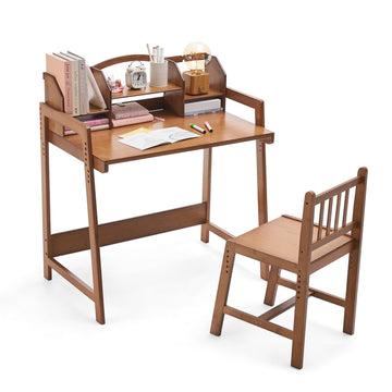 Kids Desk and Chair Set, Height Adjustable Bamboo Study Desk