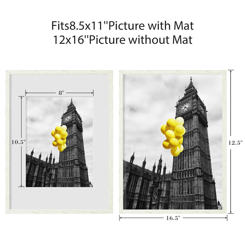 12x16 Picture Frame with Mat Distressed White, Country Rustic Style Photo Frame Set of 6 with Removable 8.5 x 11 Mat