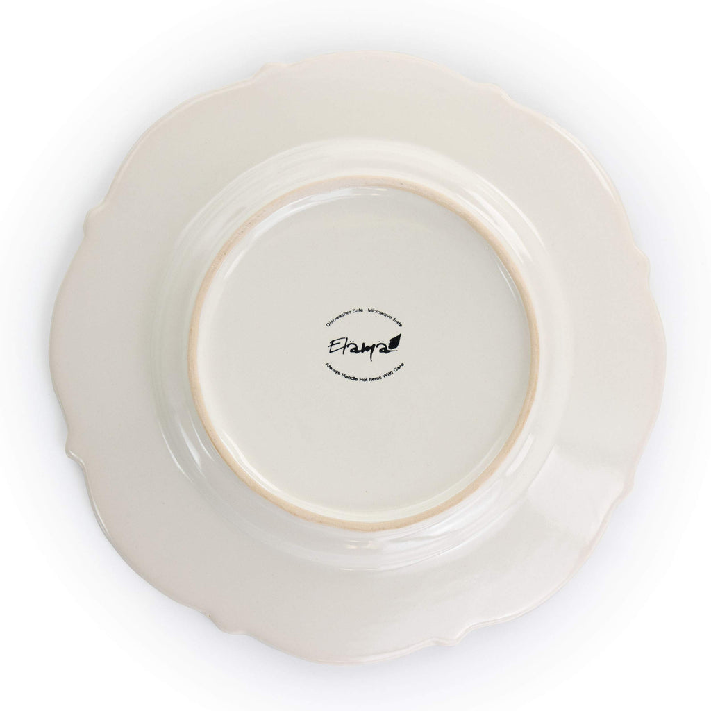 Round Decorated Stoneware Scallop Embossed Dinnerware Dish Set, 16 Piece, Luna