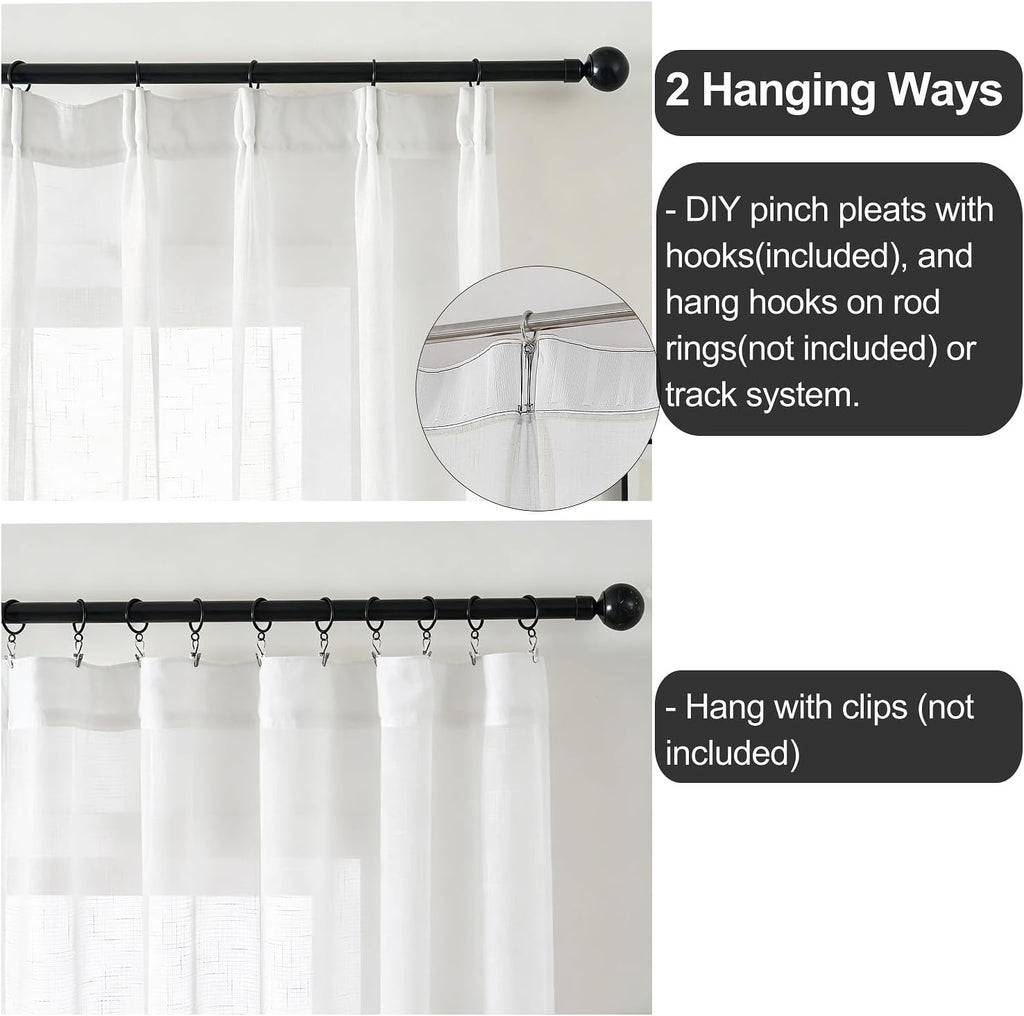 Off White Sheer Curtains 96 Inches Long 2 Panels, Thin Textured Linen Look Ceiling Curtains & Drapes, Rustic See