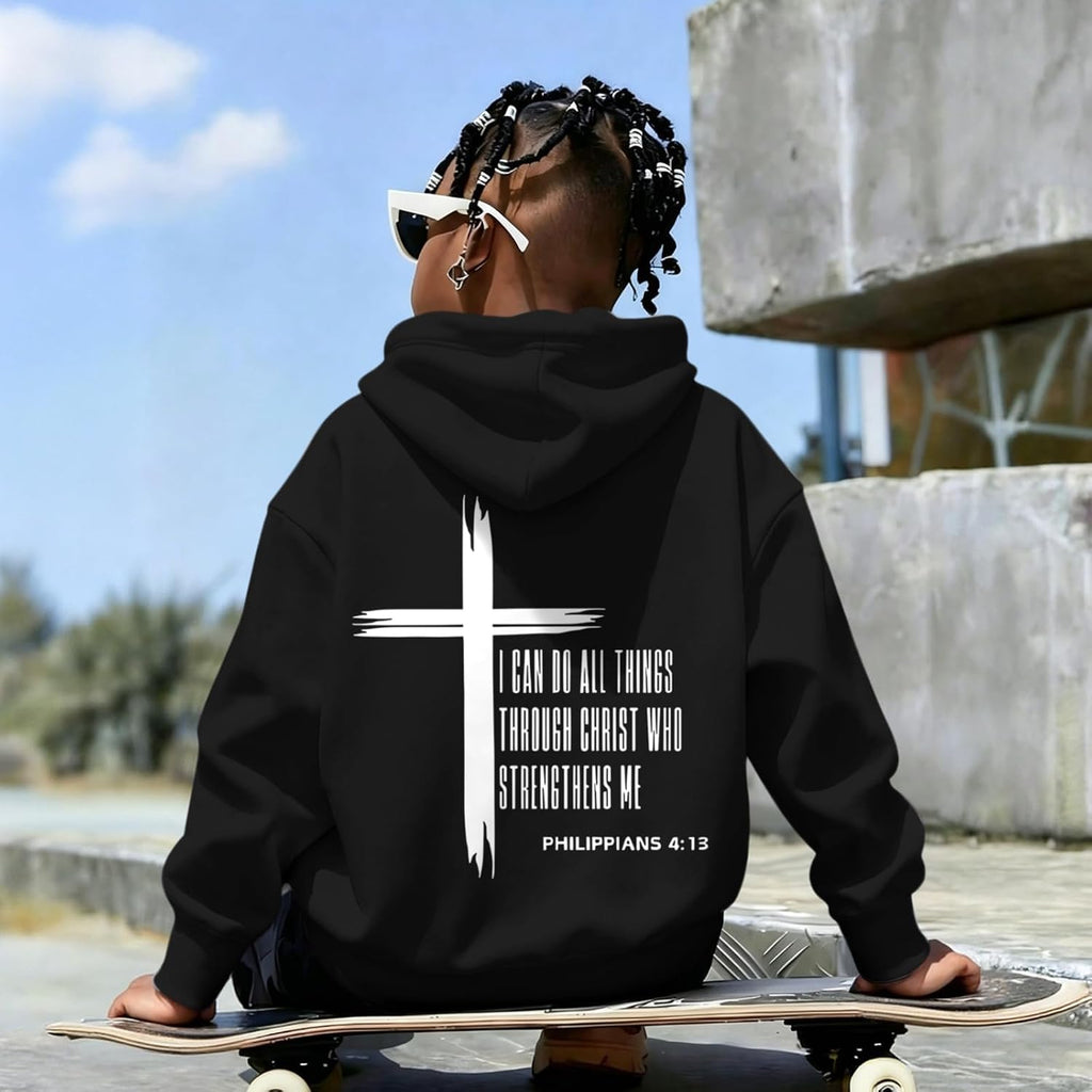 Christian Graphic Hoodies For Boys Cross Sweatshirt Jesus Hoodie Kids Verse Bible Faith Religious God Cotton Pullover