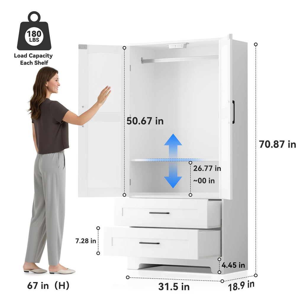 Wooden Armoire Wardrobe Closet, Bedroom Armoires with Door and Drawers, Freestanding Wardrobe Clothing Storage