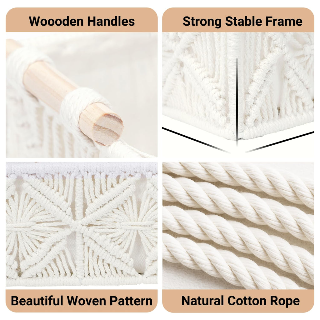 2pc Macrame Storage Baskets, Boho Woven Boxes Org, White