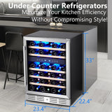 24 inch Wine Cooler, 37 Bottle - Dual Zone Built-in or Freestanding Fridge with 