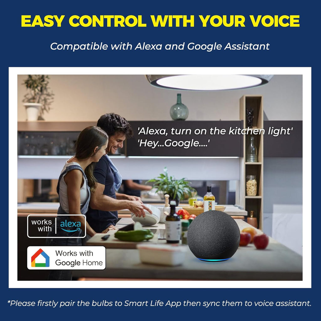 Smart Light Bulbs 6 Pack, Smart Bulb Works with Alexa/Google Home/SmartLife, CRI>90, RGBCW Color Changing Light Bulbs
