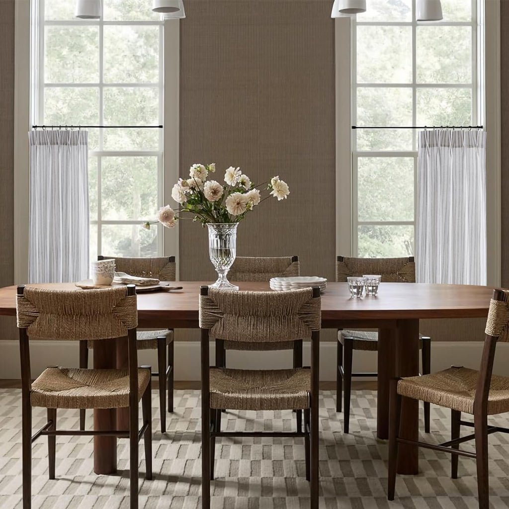 Pinch Pleated Curtains Window, Striped Kitchen Tier Curtain with Hooks Rings, Gray and White Ticking Stripe Curtains