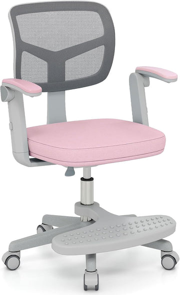 Kids Desk Chair, Ergonomic Adjustable Student Rolling Chair with Footrest & Flip-up Armrest, Mesh Children Office