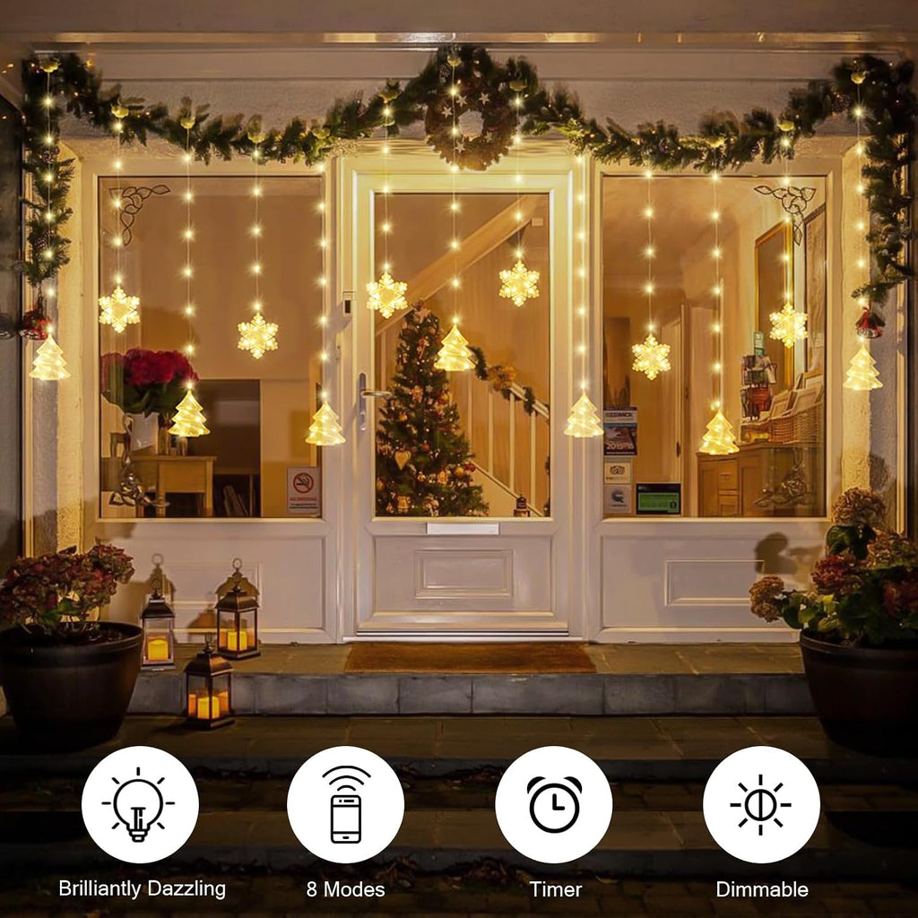 Christmas Window Lights Indoor - 2M 160 LED Christmas Window Decorations, Snowflake Curtain Hanging Fairy String