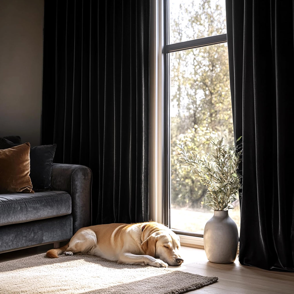 Black Velvet Blackout Curtains 84 Inch Long 2 Panels, W40 x L84
