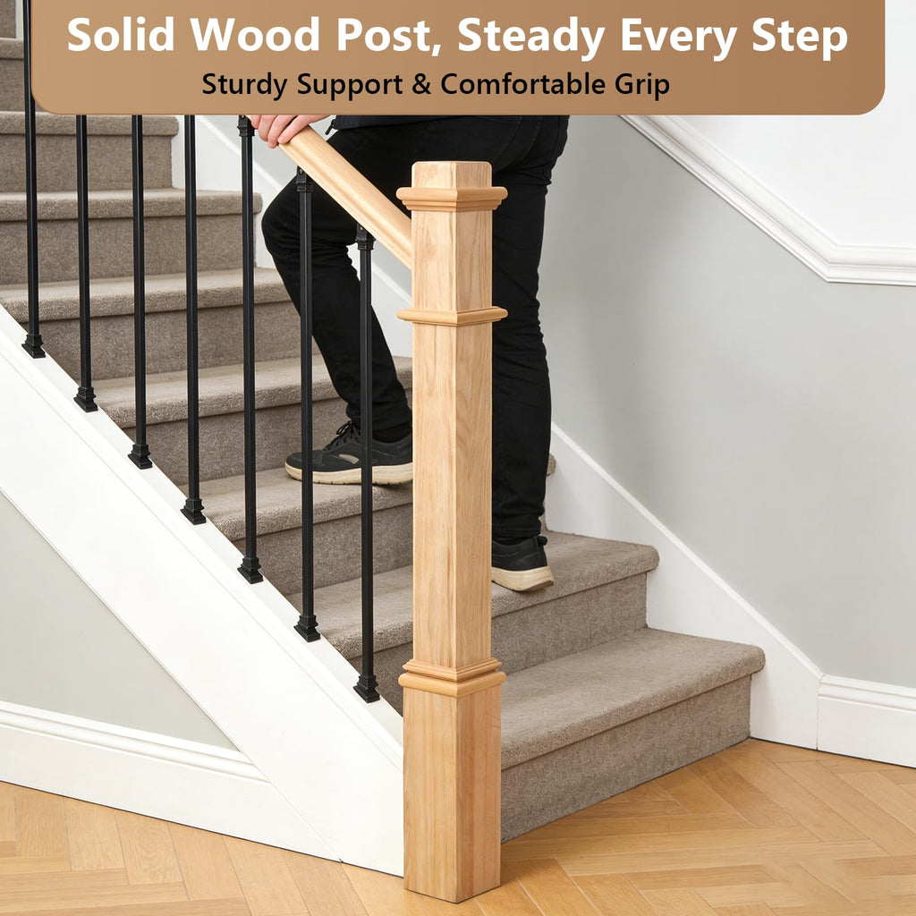 1 Pcs 48 Inch Red Oak Newel Post for Staircase Railing Replacement