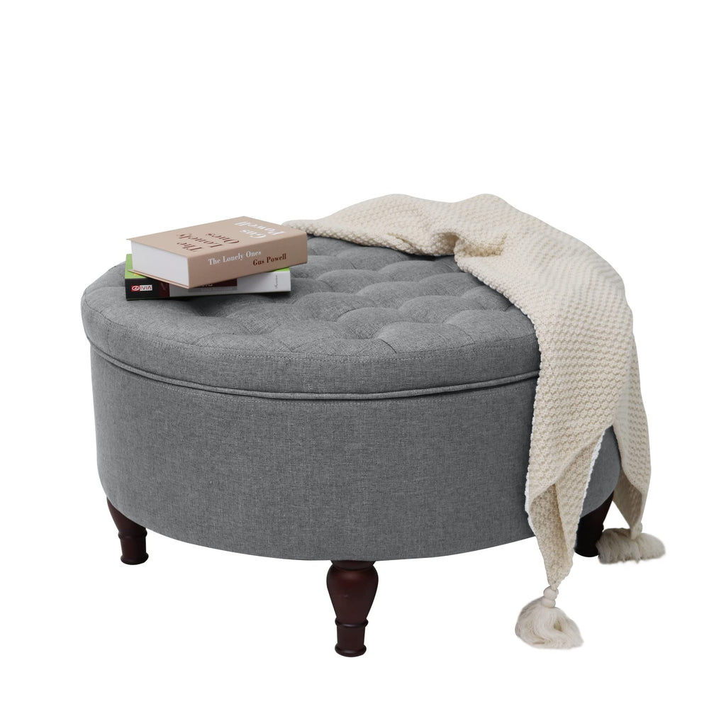 Indoor 32" Tufted Round Storage Cocktail Ottoman with Removable Lid Storage Ottoman Space-Save Table or Seat Grey