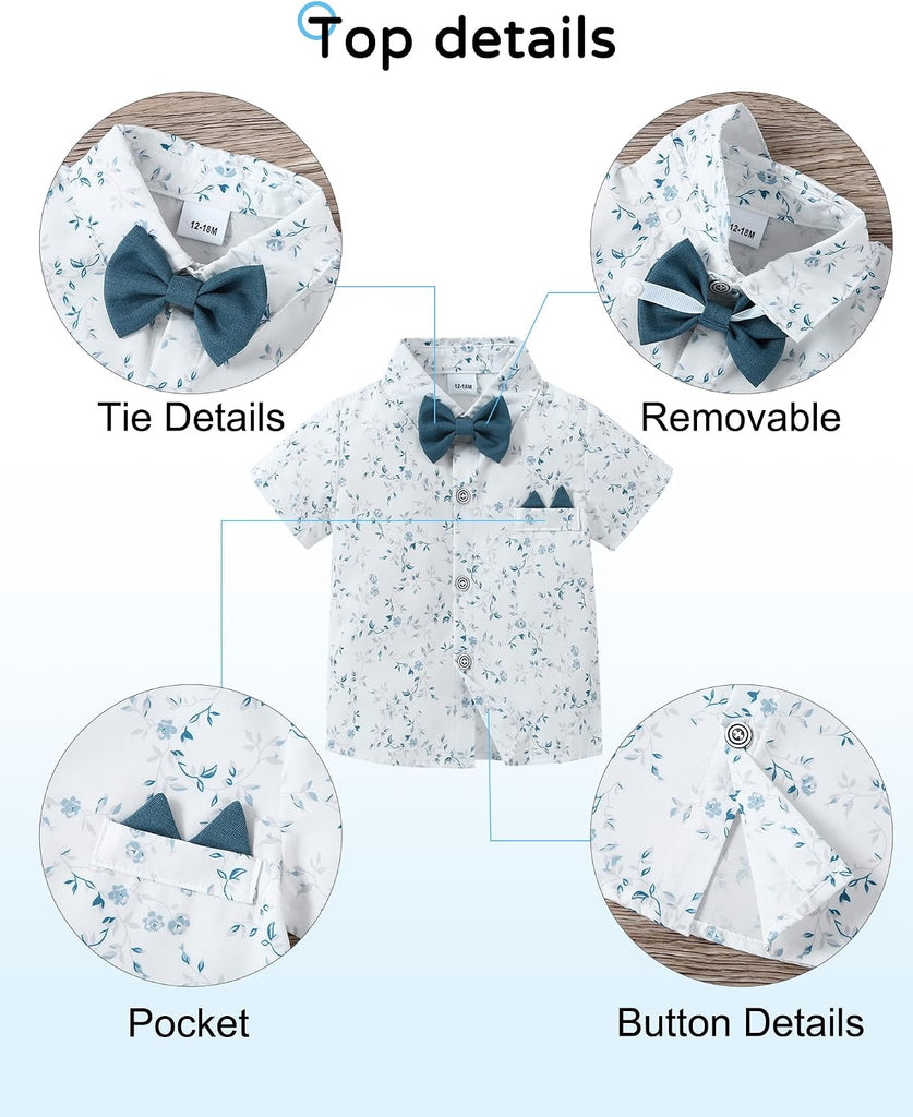 Toddler Baby Boy Clothes Suit Gentleman Wedding Outfits Formal Dress Shirt+Bowtie+Suspender Pants