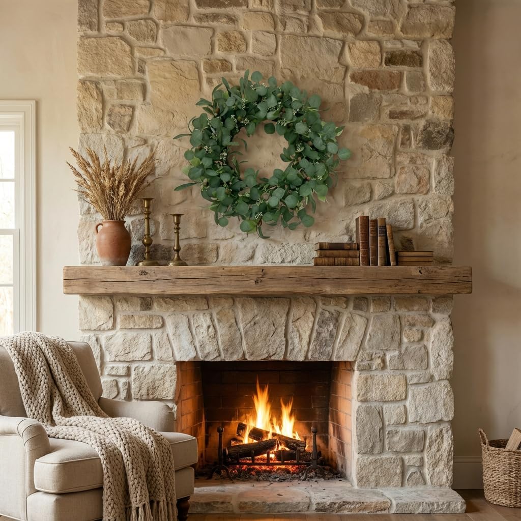 24 Inch Eucalyptus Wreath for Front Door, Large Artificial Greenery Wreaths with Olive Leaves and Berries, Farmhouse