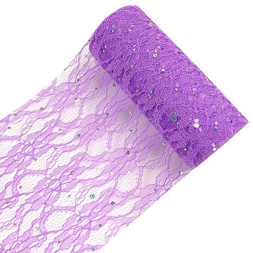 Lace Glitter Tulle Rolls 6 inch x 10 Yards (30 feet) Purple Tulle Rolls Spool Fabric Tutu for DIY Skirts Wedding Gift