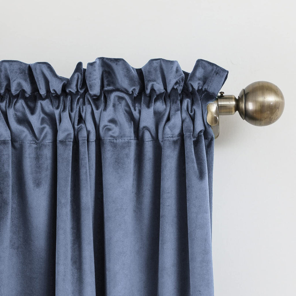 Stone Blue Velvet Curtains 95 inch Long Heavyweight Blackout Curtains Rod Pocket Thermal Insulated Darkening Window