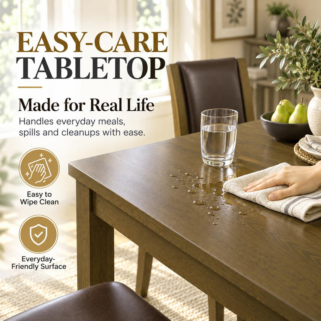 6-Piece Dining Table Set with Bench & 4 Chairs, Solid Wood, Dark Walnut