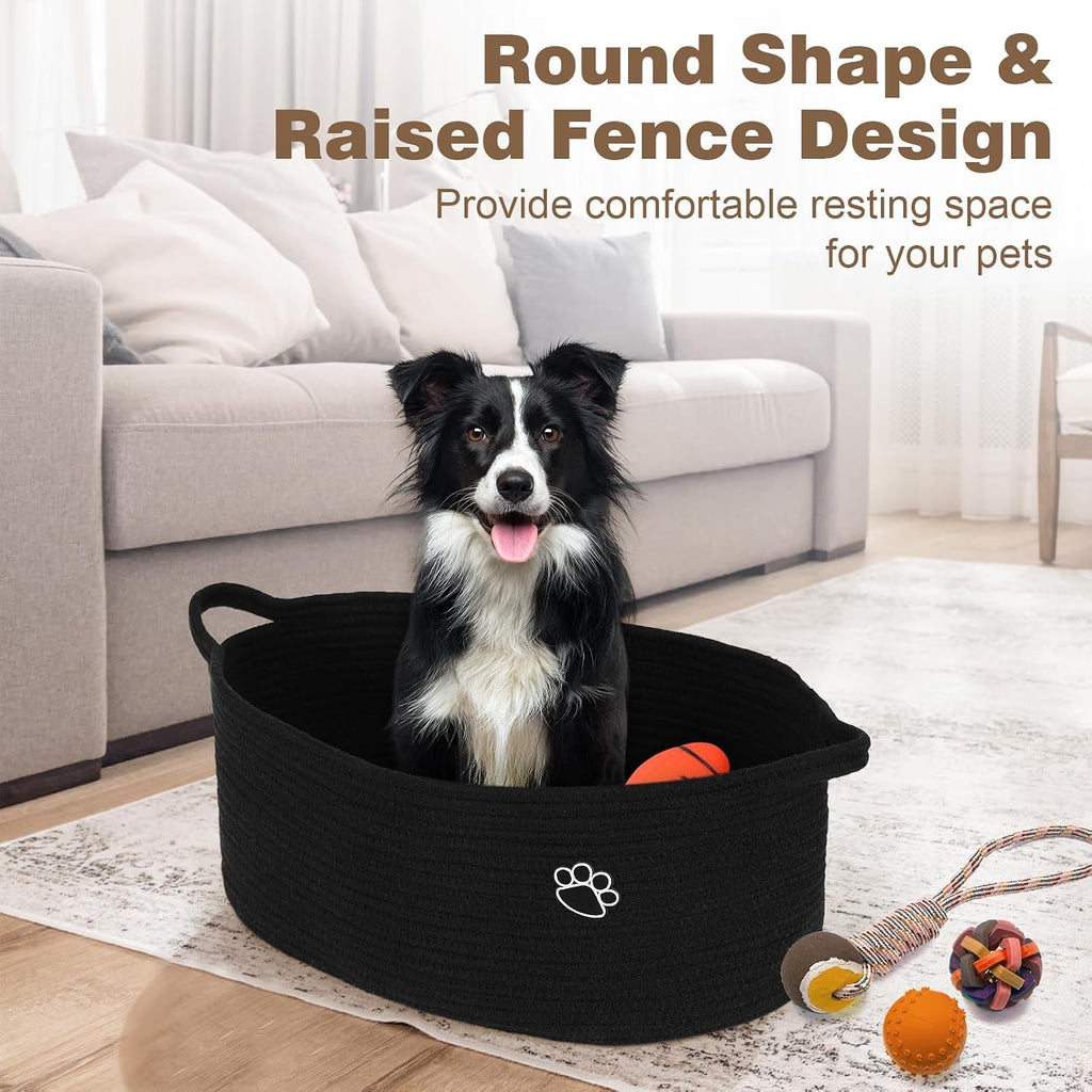 Dog Toy Basket, 30L Toy Box and Bin for Dog Cat Storage, 19.7" X 11" X 7.9" Large Woven Rope Basket for Blankets