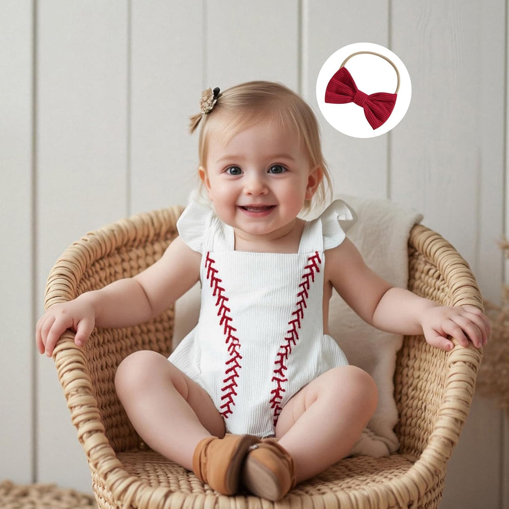 Infant Baby Boys Girls Overalls Sleeveless Baseball Embroidery Corduroy Romper Bodysuit Cute Newborn Outfit