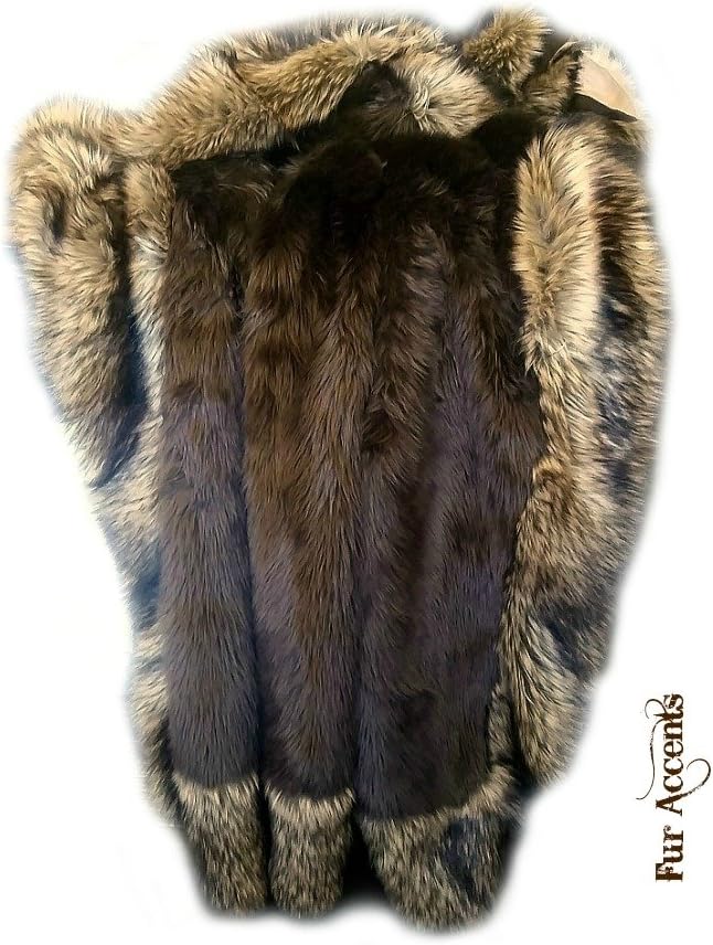 Brown Bear Shag with Coyote Border Trim - Premium Quality Faux Fur - Designer Throw Blanket - Soft Minky Cuddle