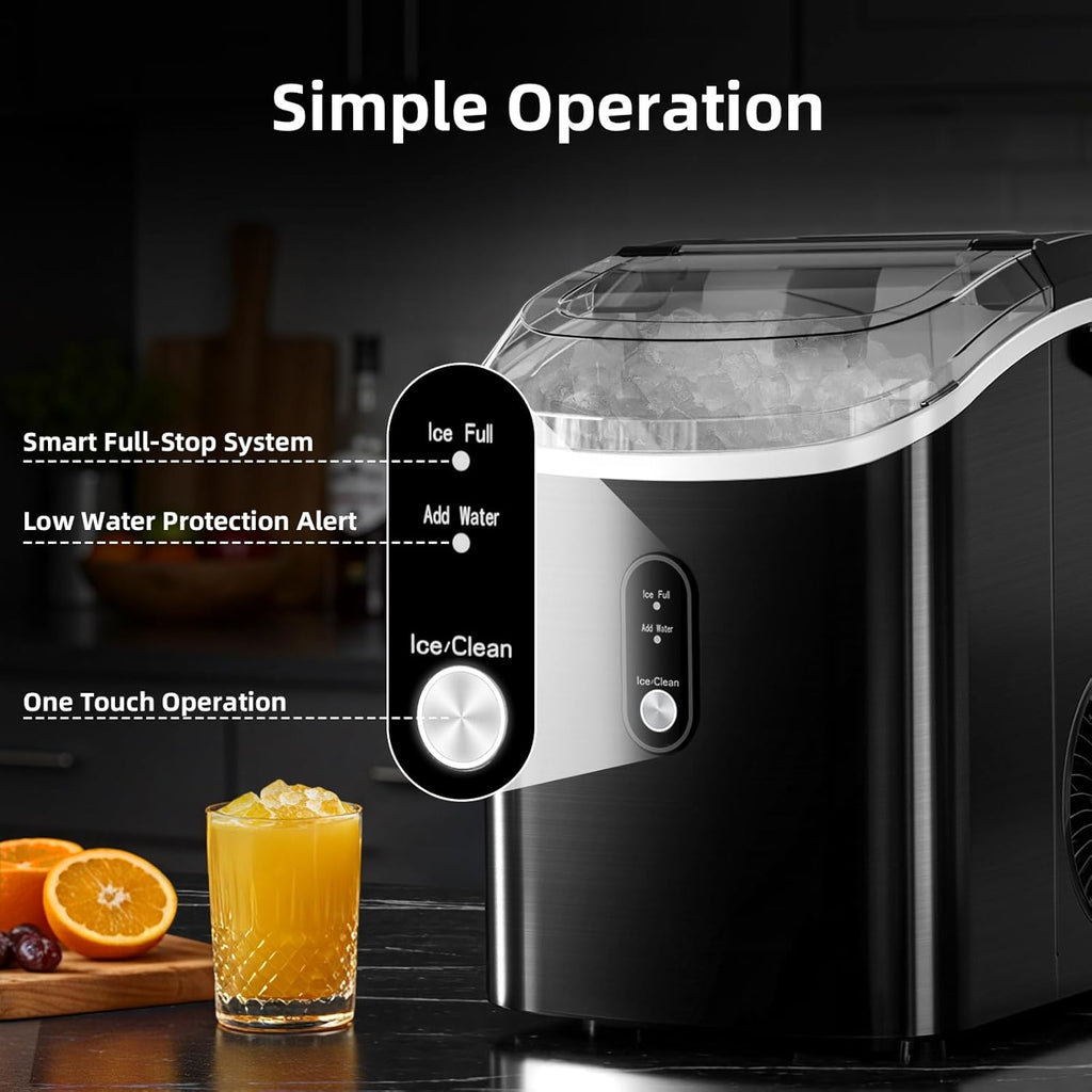 Nugget Ice Maker Countertop with Soft Chewable Ice, Portable Sonic Ice Maker with Basket and Scoop, Removable Top