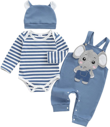 Baby Boy Long Sleeve Bodysuit Overalls Outfit Infant Clothes Set