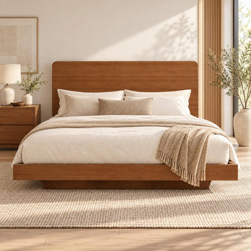 Bamboo Japanese Joinery Floating Bed Frame with Headboard