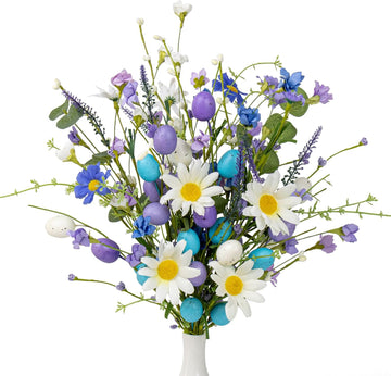 Easter Table Decorations Rustic Spring Table Centerpiece 17 Inches Blue Easter Flowers with Egg Picks for Vase - Set of 10