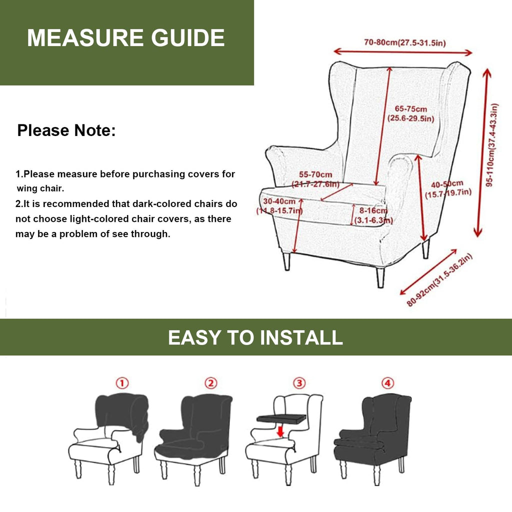 Velvet Wingback Armchair Covers 2-Piece Elastic Stretch Wingback Chair Sofa Slipcover Soft Wingback Chair Slipcover