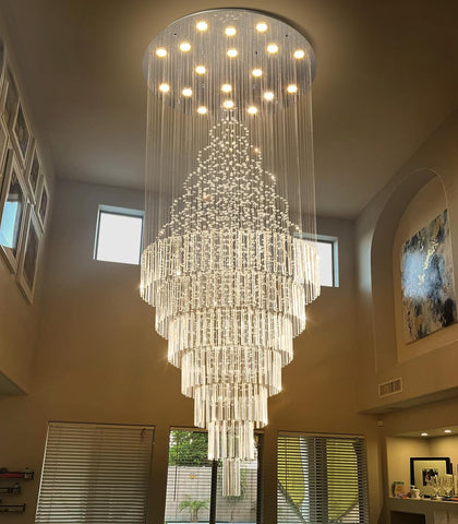 W40 x H120 Glam Chandelier with LED Bulbs Crystal Raindrop High Ceiling Pendant Light for Entrance Large Villa Chandelier Foyer Lighting Fixtures Silver A100-B0F5PPBHJ1