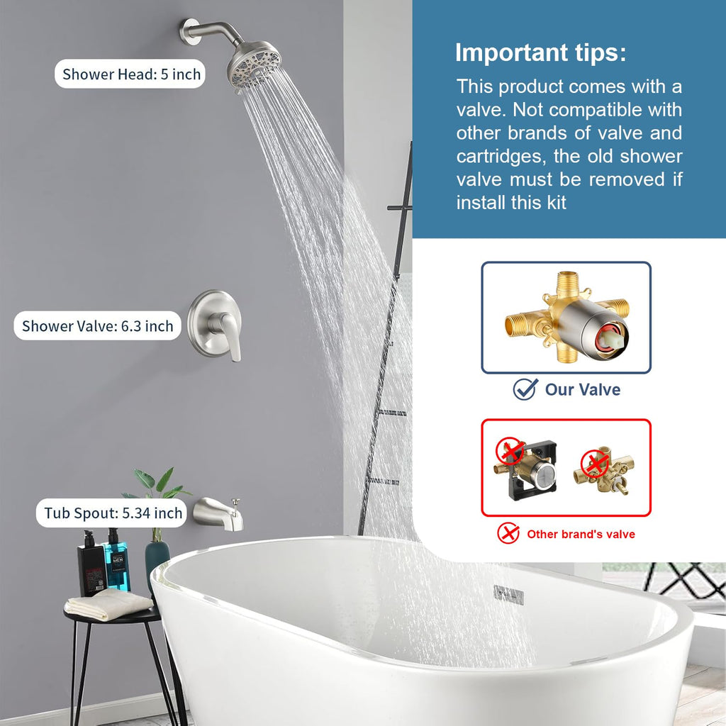 Tub Shower Faucet Combo Set Brushed Nickel Bathtub Faucet Set Shower System with Tub Spout Shower Tub Kit Shower