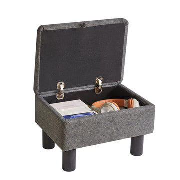 Linen Small Ottoman Foot Rest, Foot Stools with Storage Small, Upholstered Rectangle Wood Ottoman with Safety Hinge