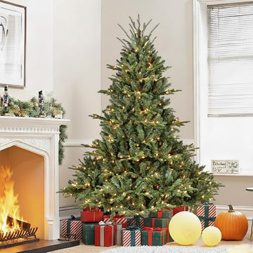 Prelit Christmas Tree, Premium Douglas Fir Christmas Tree with 900 Lights & 2673 Branch Tips, Pre Lit Hinged Xmas