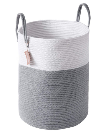 Cotton Laundry Hamper, 58L Tall Storage Basket-Grey