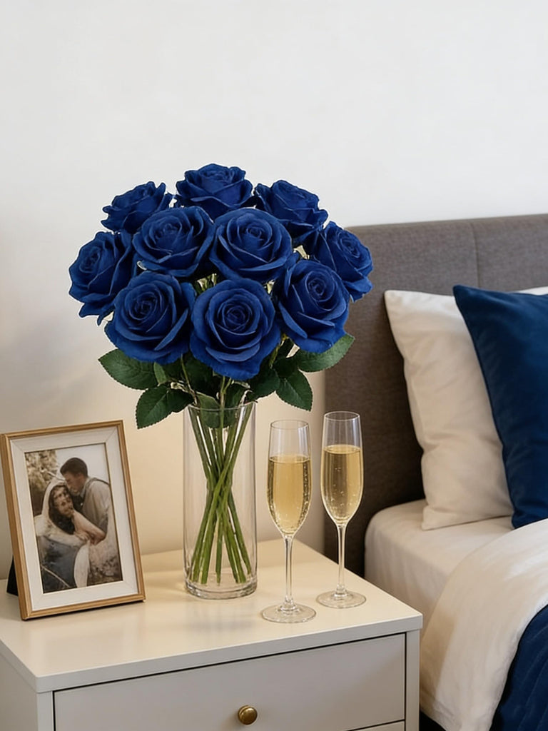10Pcs 21.2" Artificial Roses with Long Stems (Royal Blue)