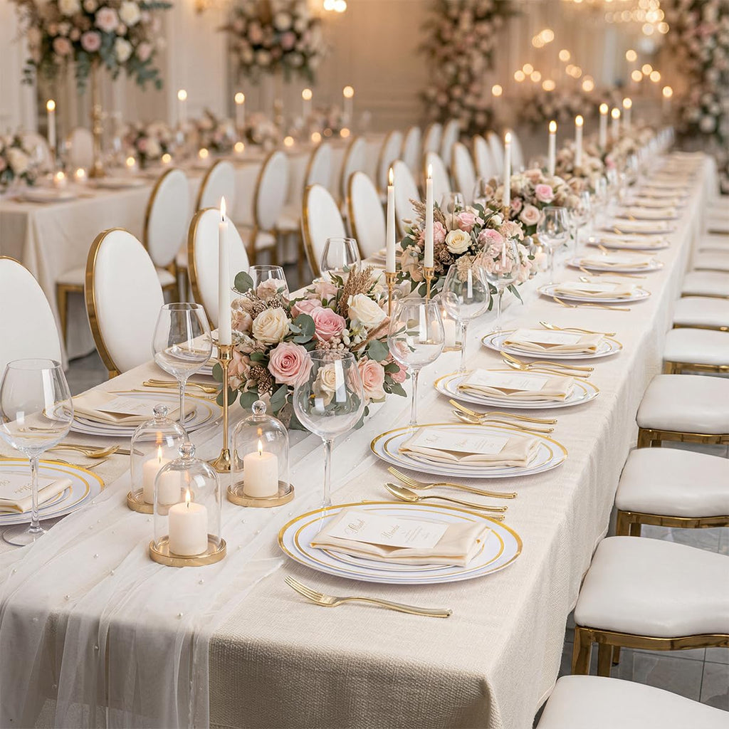 25Pack White and Gold Charger Plates Plastic for Wedding