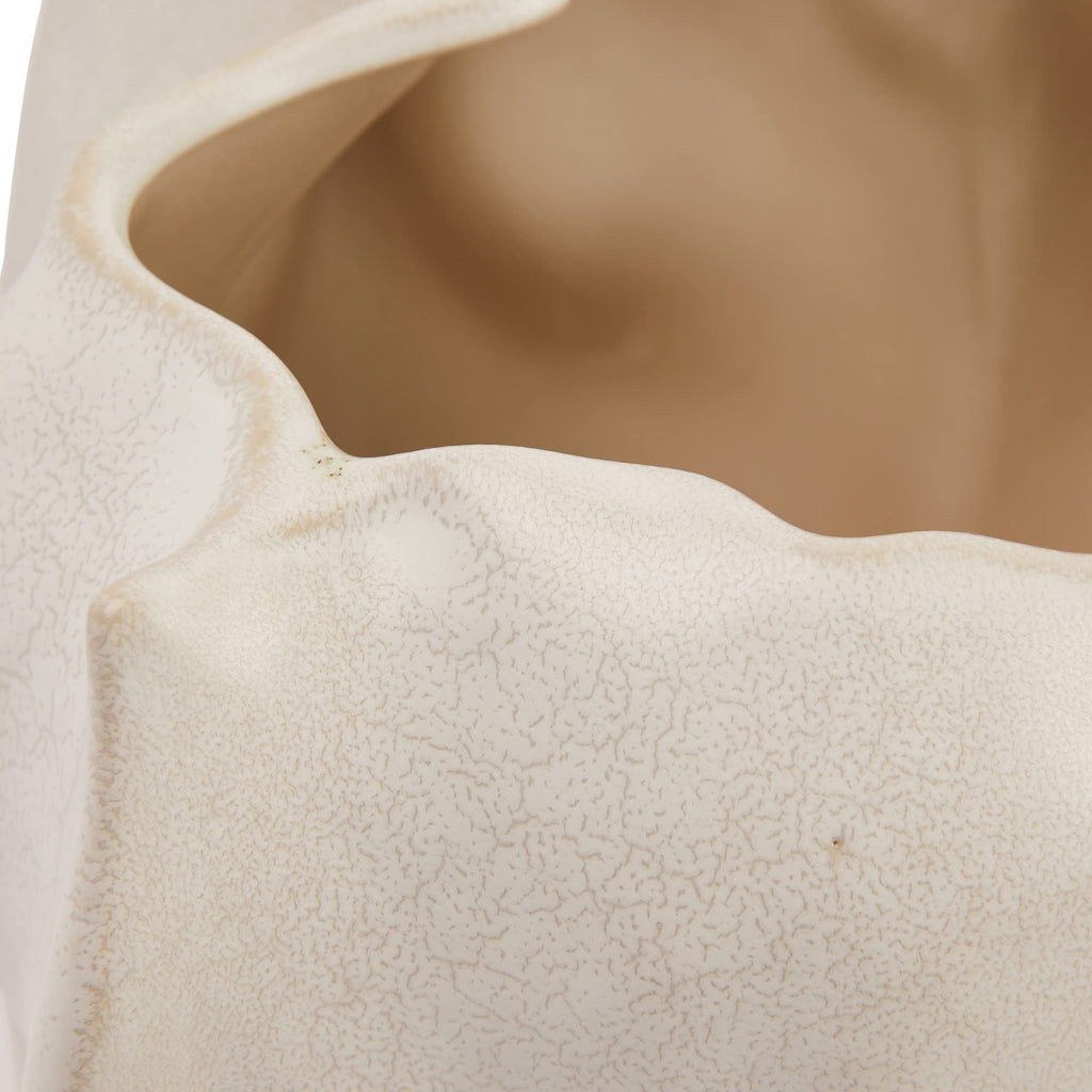 Decorative Organically Shaped Stoneware Planter, Matte Cream