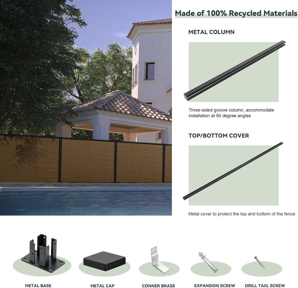 Privacy Fence Panels for Outside,6ft(W) x 6ft(H) Outdoor Privacy Panels with 2 Posts,Wind Resistant Wood Plastic