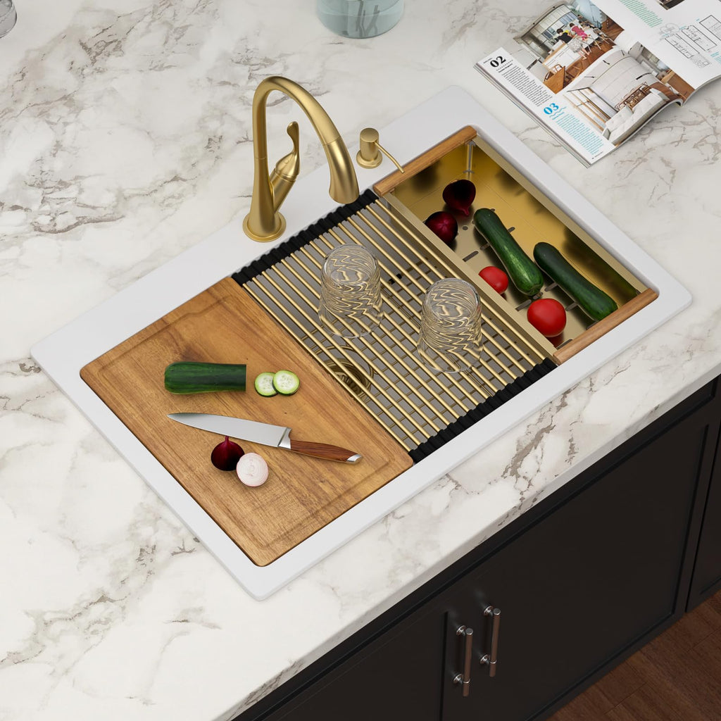 33x22 White Drop In Granite Composite Kitchen Sink with Luxury Accessories