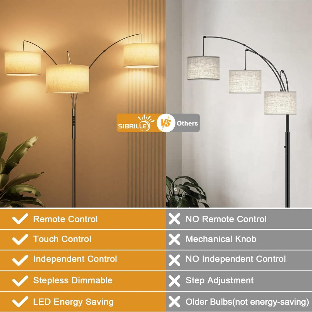 36W Corner Floor Lamp Dimmable - 3 Lights Arc Floor Lamps Standing Lamp with Remote & Touch Control, Tall Lamp Corner