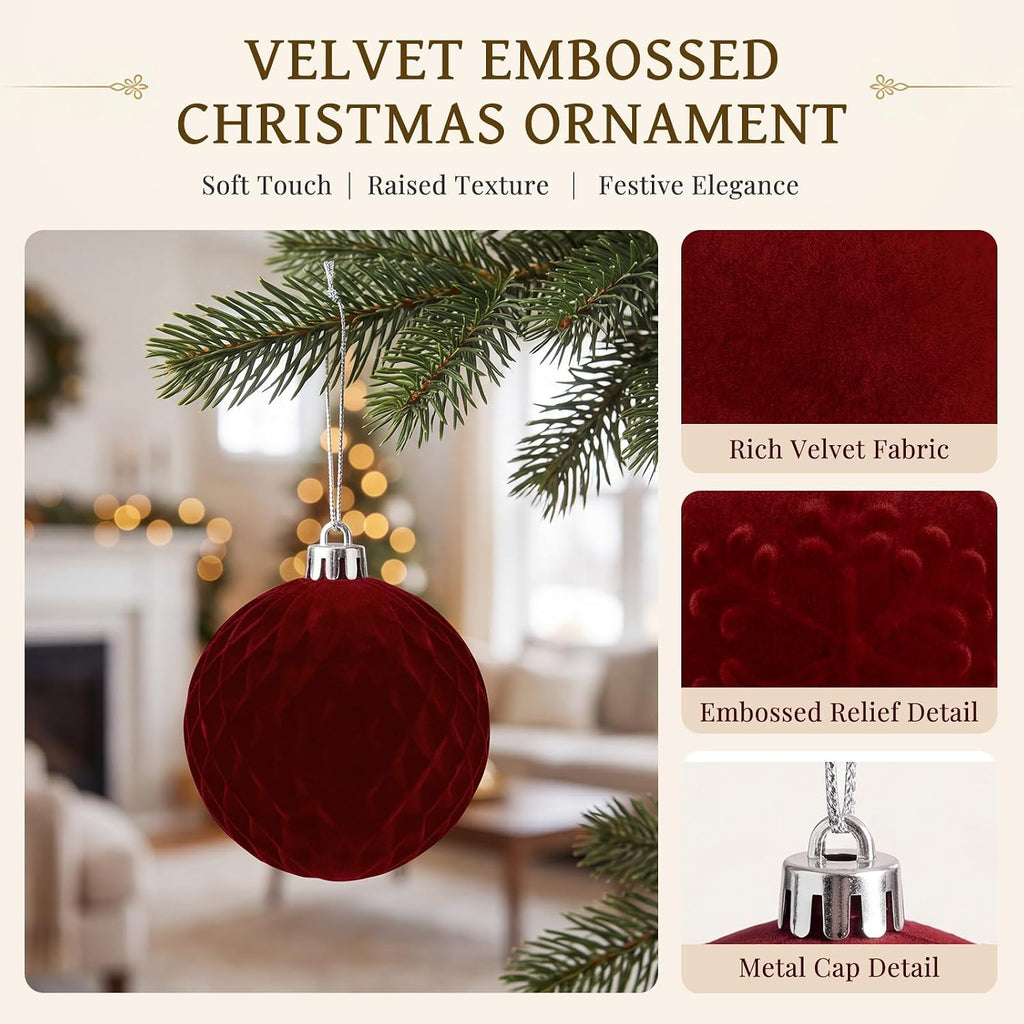 80pcs Velvet Christmas Tree Balls Ornaments Set Decorations Red