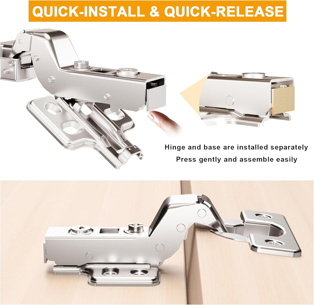 2pcs Professional Grade Inset Soft Close Cabinet Hinges, Frameless Concealed European Style with Four-Hole Clip-On