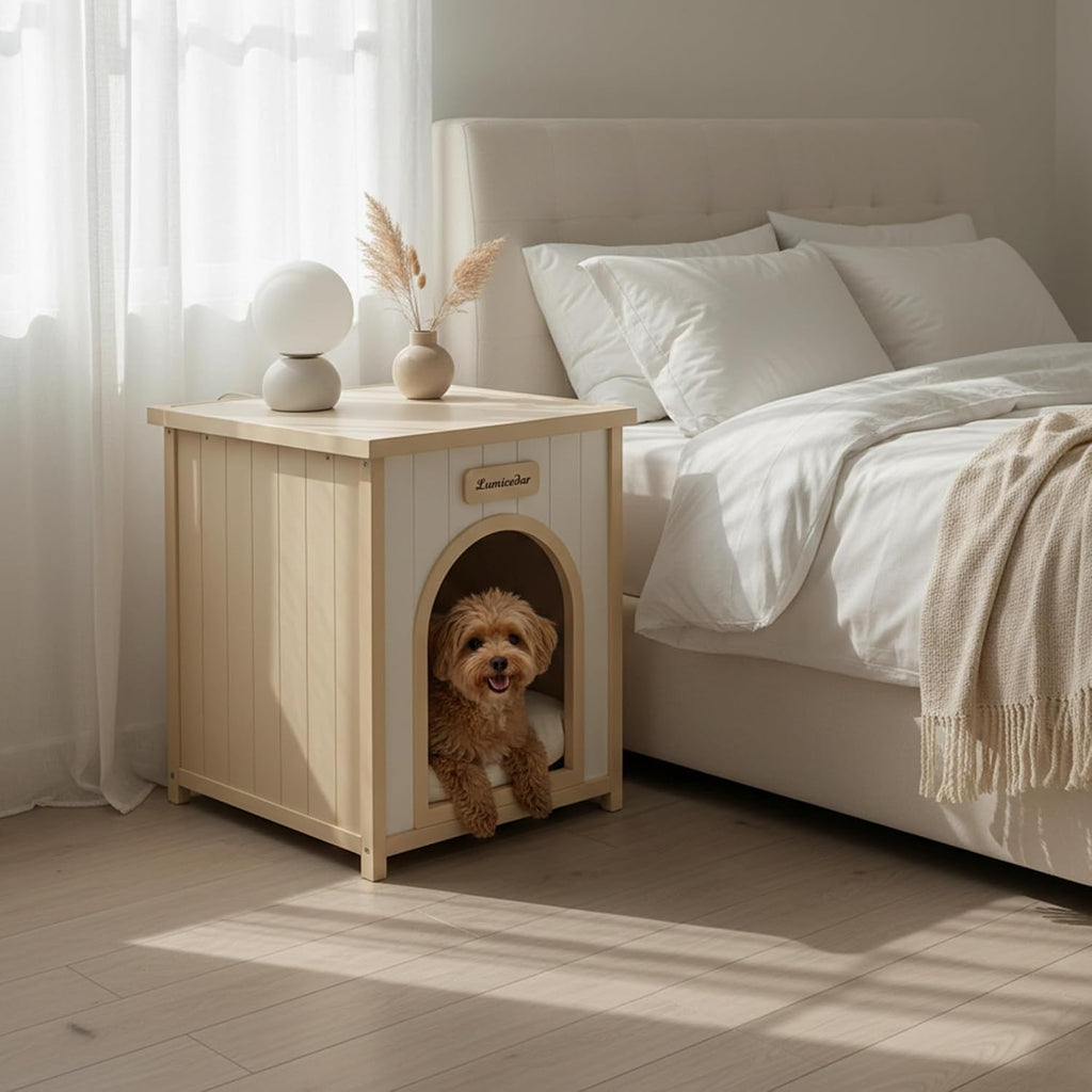 Rustic Dog House Indoor Outdoor Wooden Dog House for Small Dogs, Dog Kennel Indoor with Washable Cushion, Dog Houses