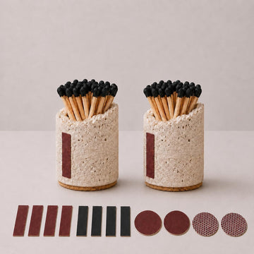 Match Holder with Striker: Travertine Decorative Match Holder - Set of 2
